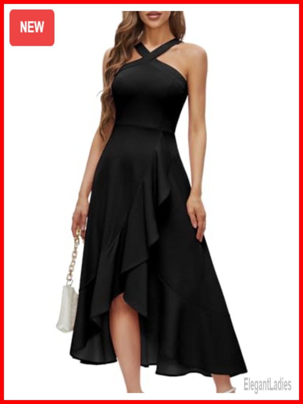 Halter Maxi Dress Ruffled Hem Formal Cocktail Wedding Guest Prom